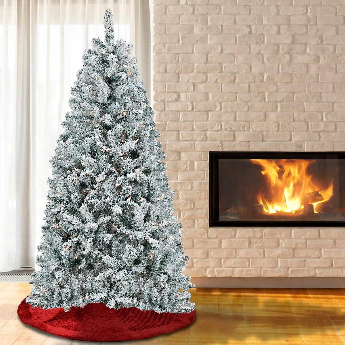6 ft. Pre-Lit Acacia Flocked Tree with Clear Lights, Plug-In