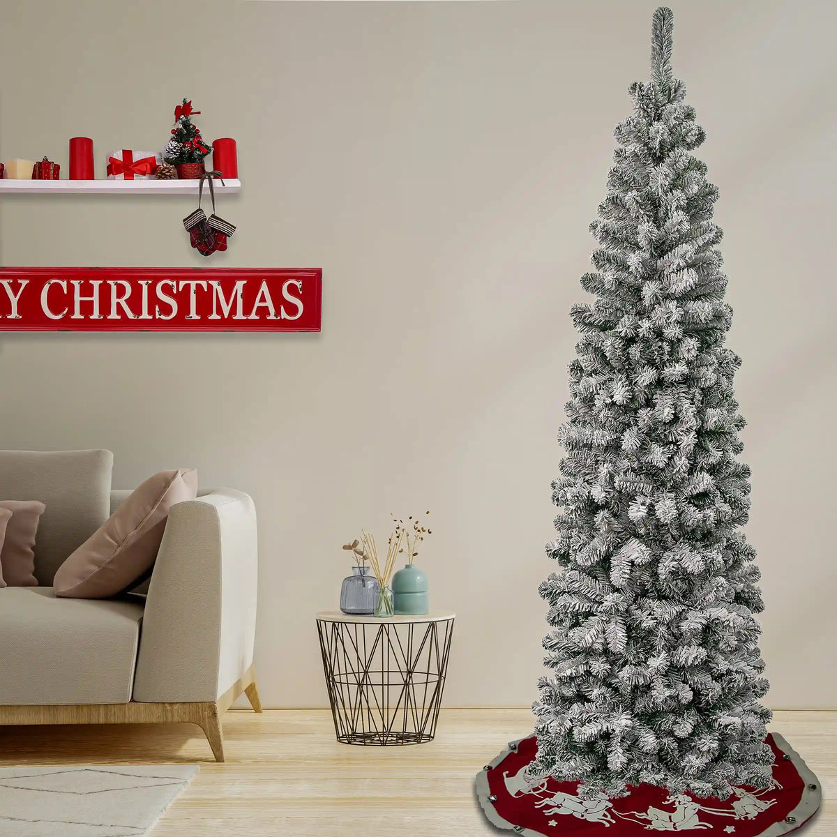 7.5 ft. Acacia Pencil Slim Flocked Tree