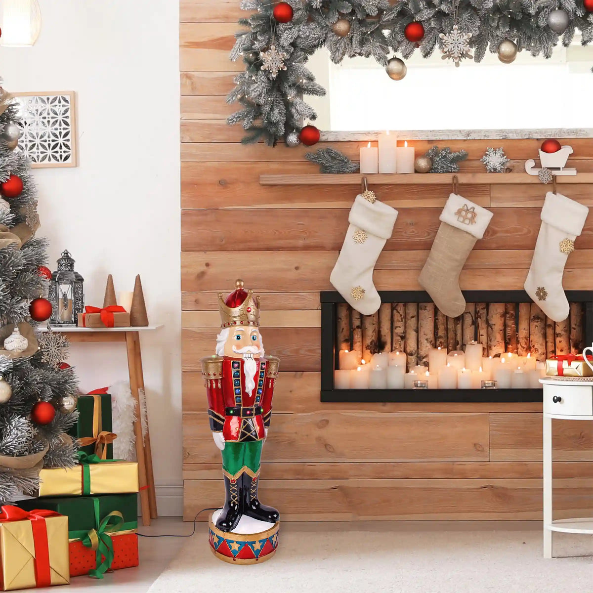 36 in. Pre-Lit Nutcracker Christmas Decoration with Multicolor LED Lights with Hand Painted Details, Plug-In