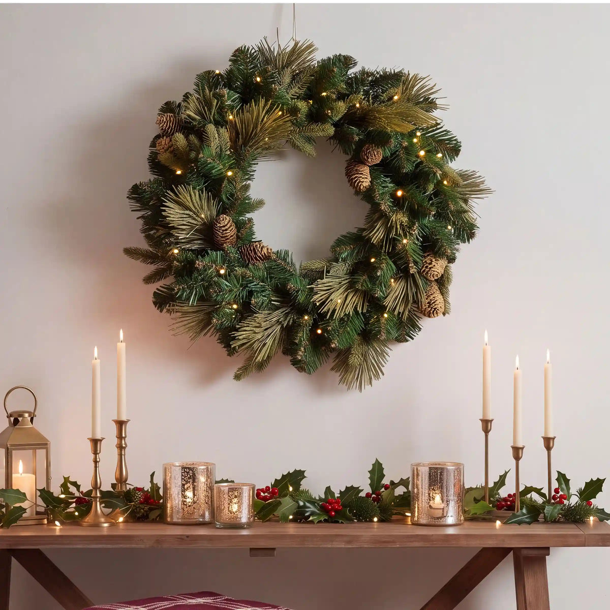 24 in. Pre-Lit Carolina Pine Wreath with Warm White LED Lights