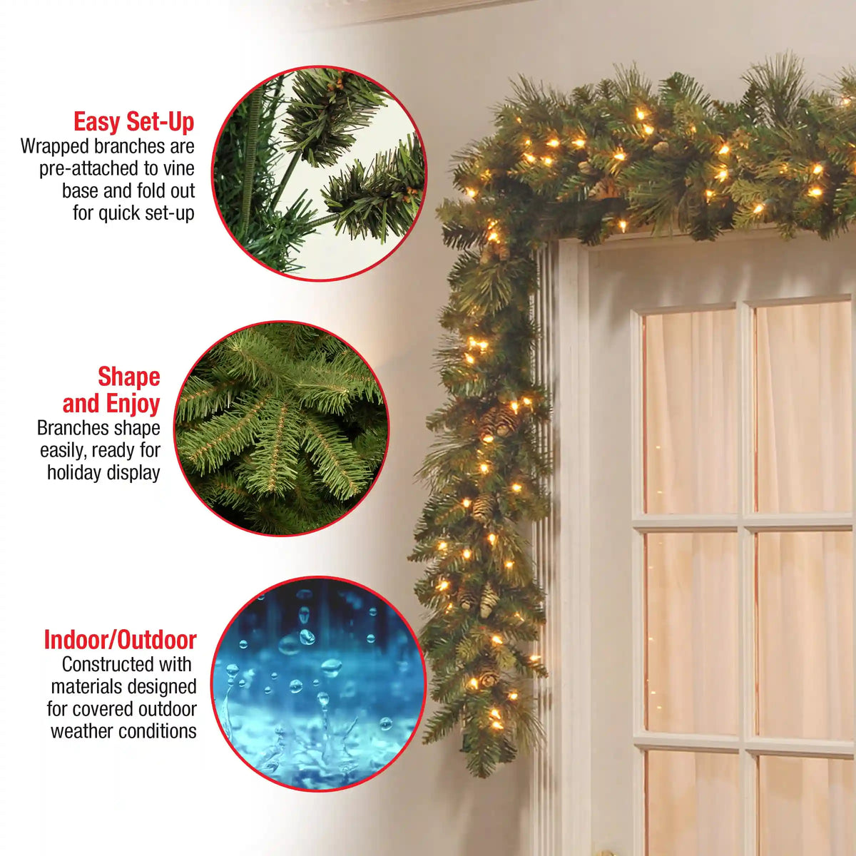 9 ft. Pre-Lit Carolina Pine Garland with Clear Lights, Plug-In