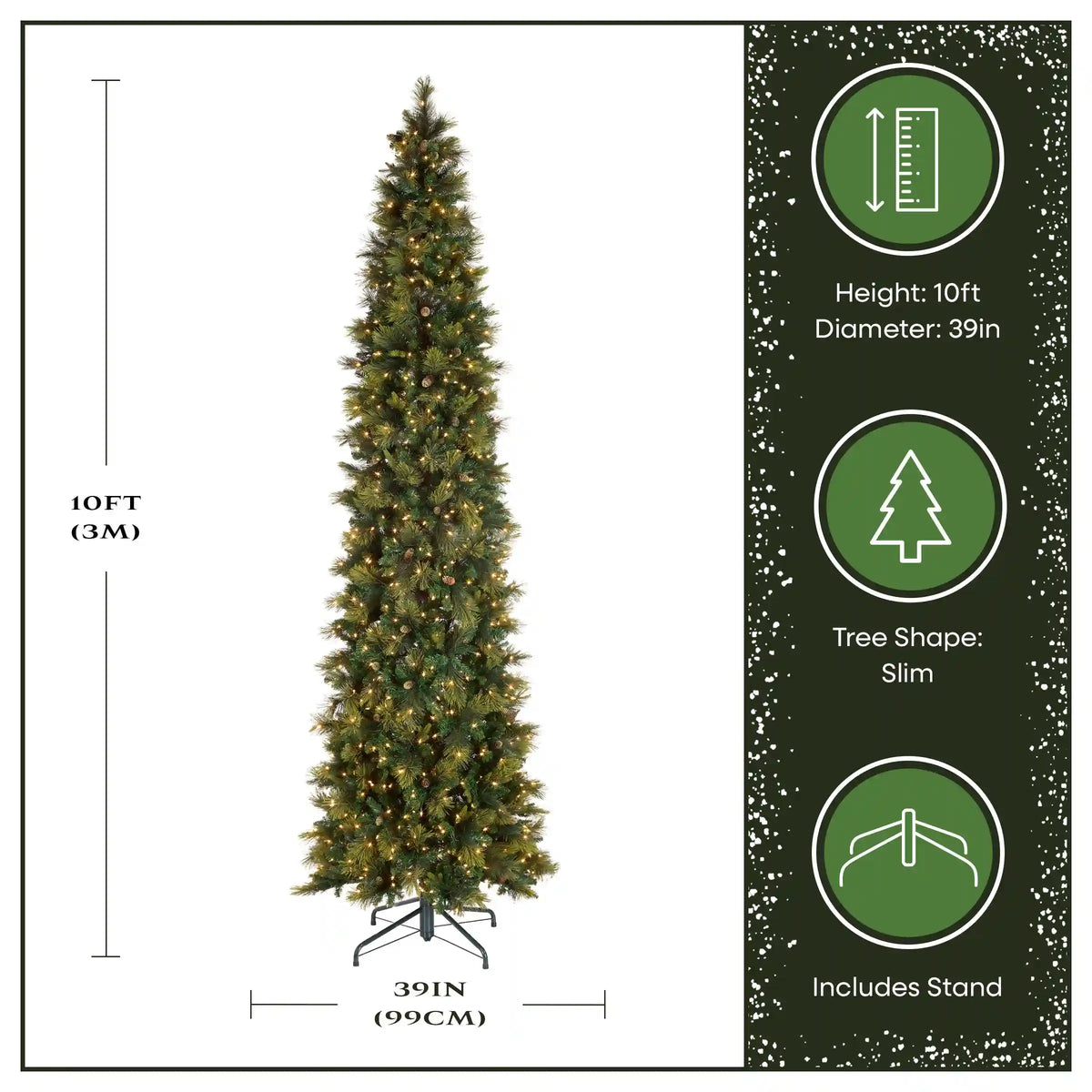 10 ft.Pre-Lit Carolina Pine Slim Tree with Clear Lights, Plug-In