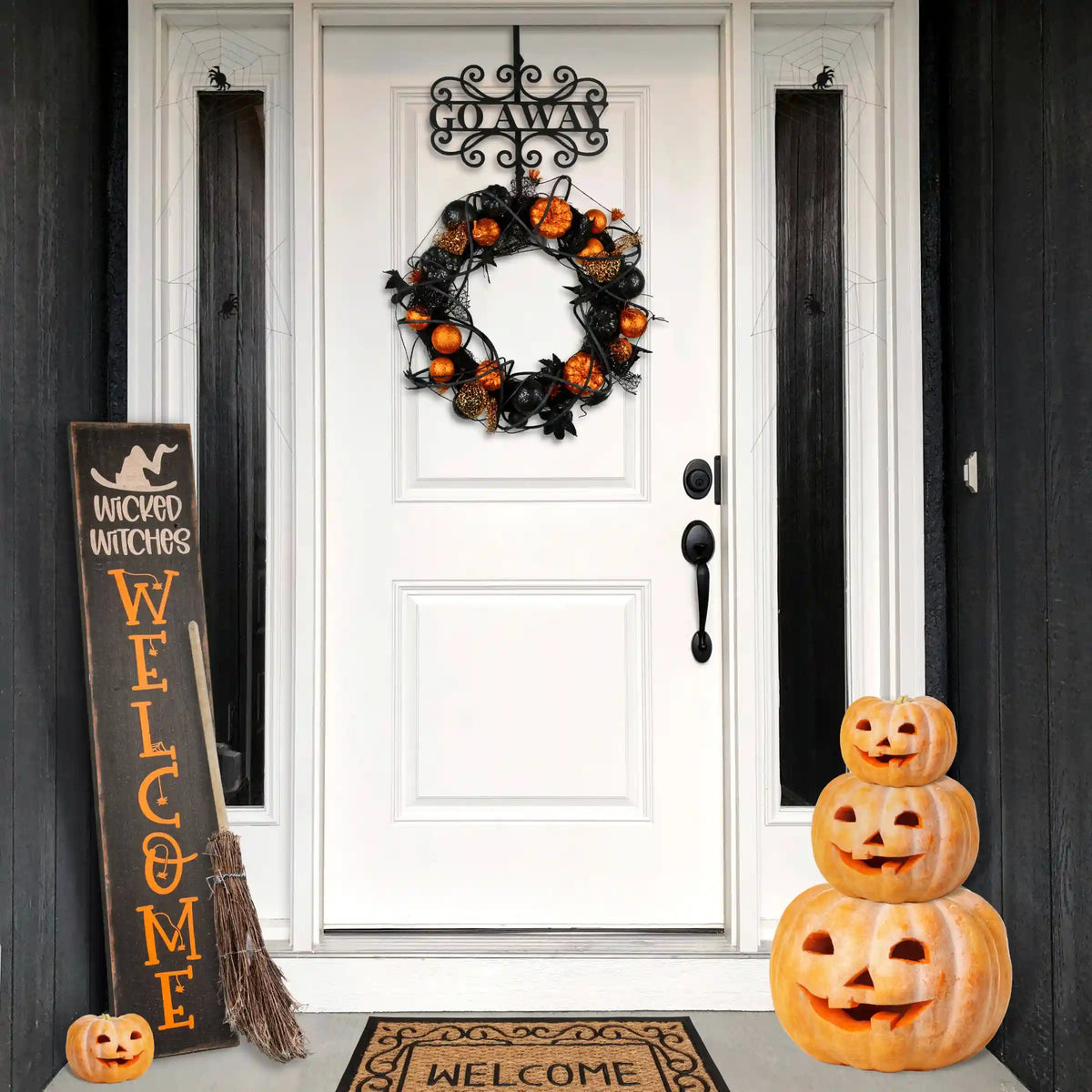 17 in. Halloween Go Away Metal Wreath Hanger
