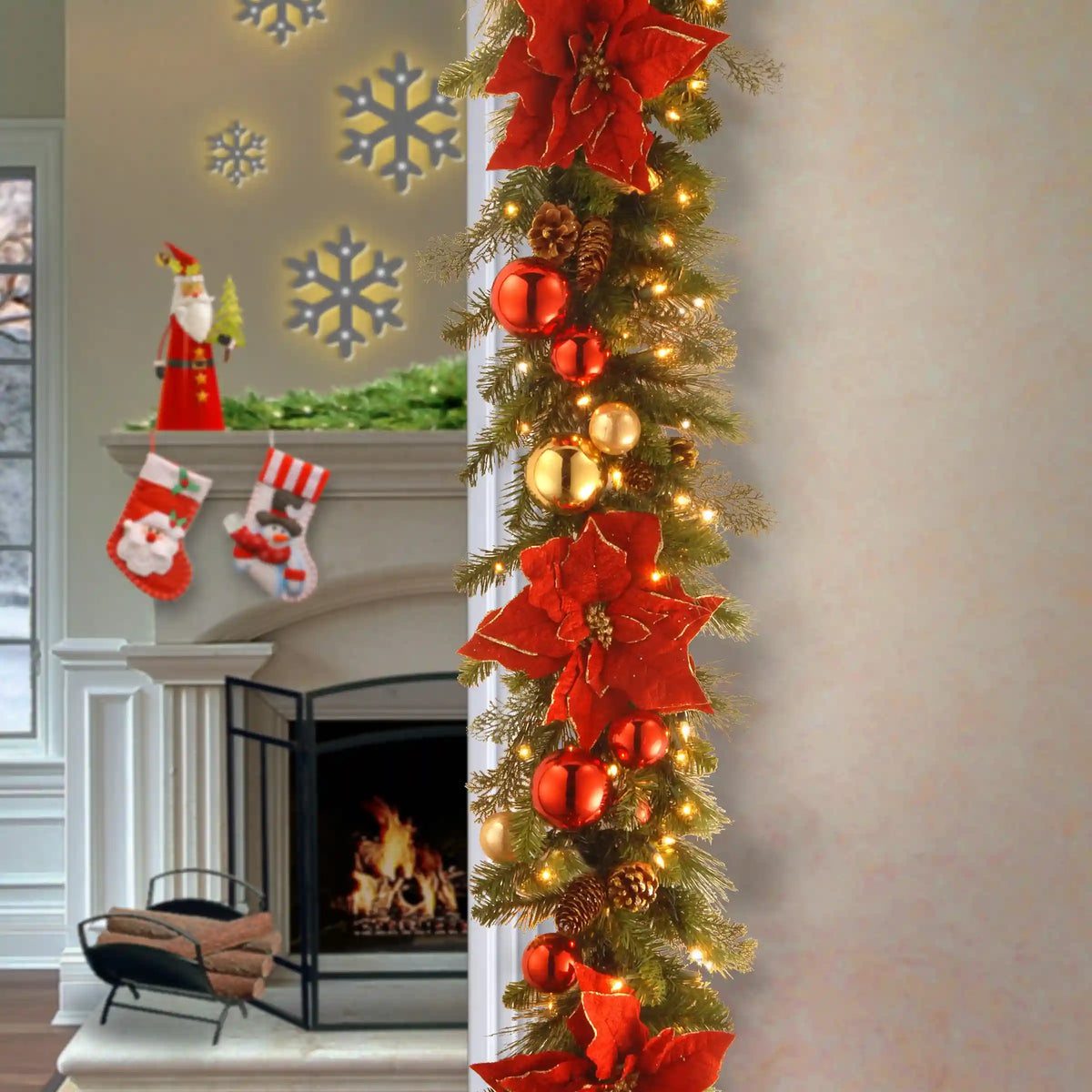 9 ft. Pre-Lit Decorative Collection Holiday Garland with Clear Lights, Plug-In