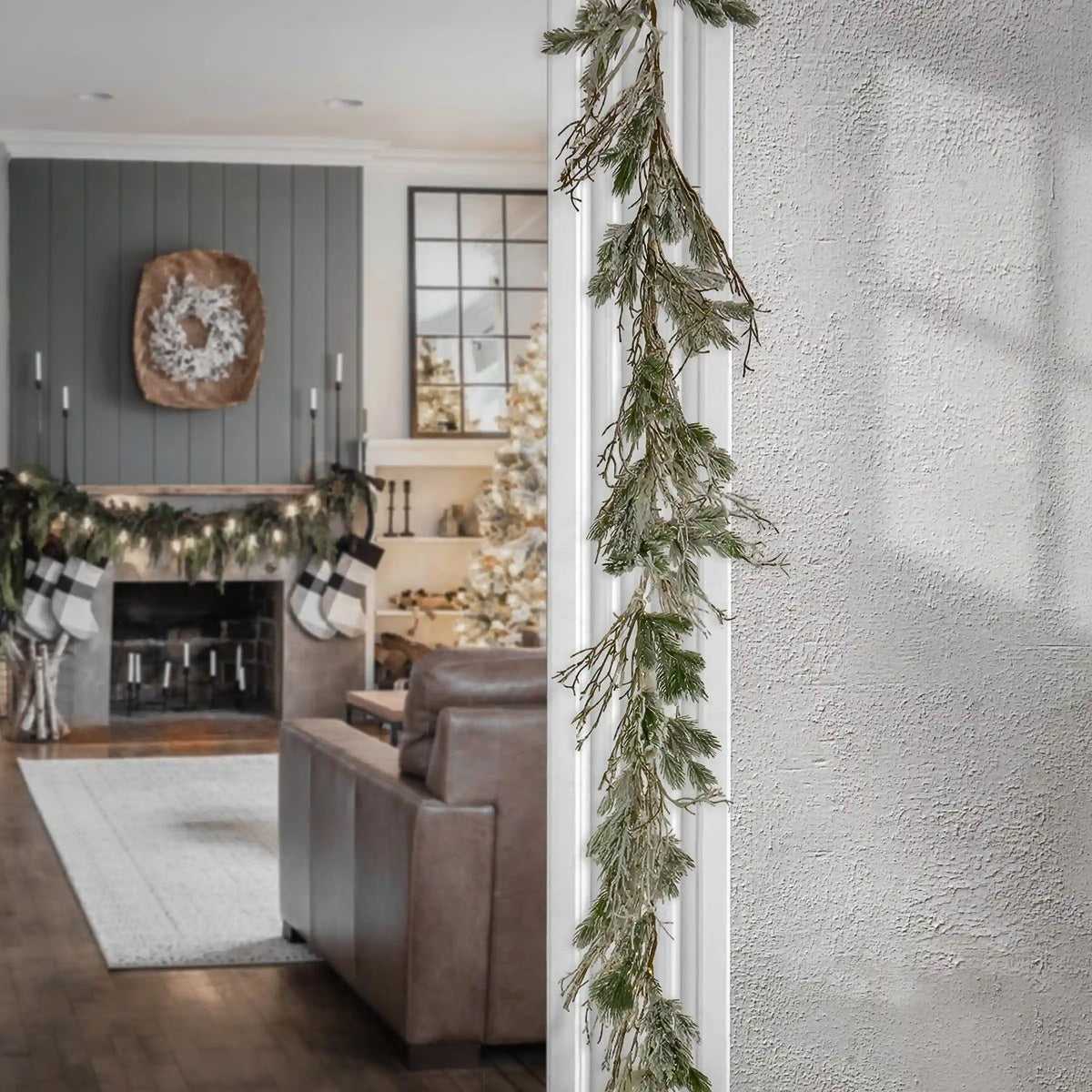 9 ft. Pre-Lit Snowy Twig Garland with Warm White LED Rice Lights