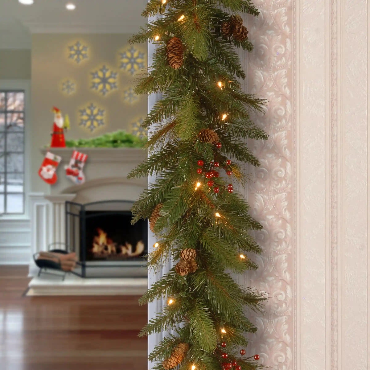 6 ft. Pre-Lit Long Needle Pine Cone Garland with Clear Lights, Plug-In