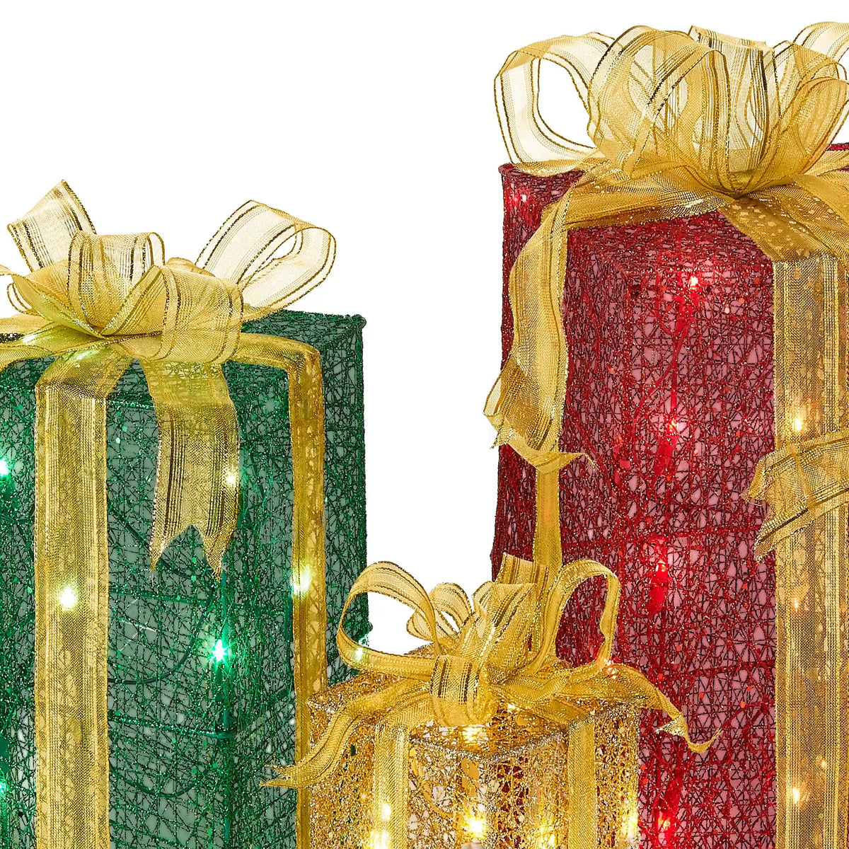 Pre-Lit Multicolor Gift Boxes, Set of Three, White Lights, Plug-In