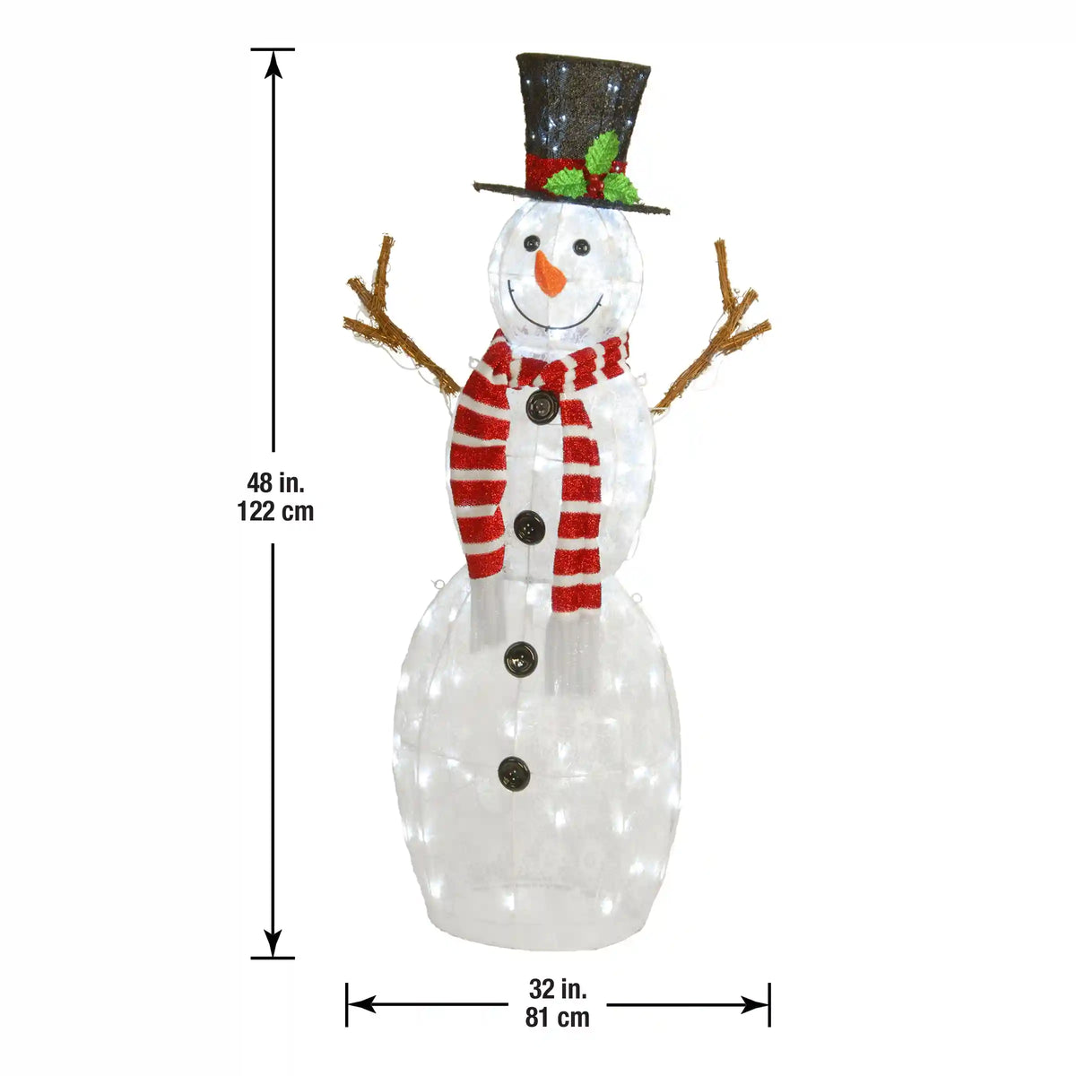 48 in. Pre-Lit Snowflake Fabric Snowman with LED Lights
