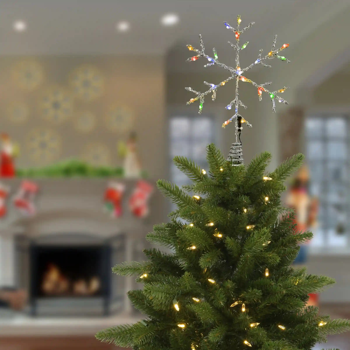 14.5 in. Snowflake Tree Top for Artificial Trees with Dual Color Lights, Plug-In