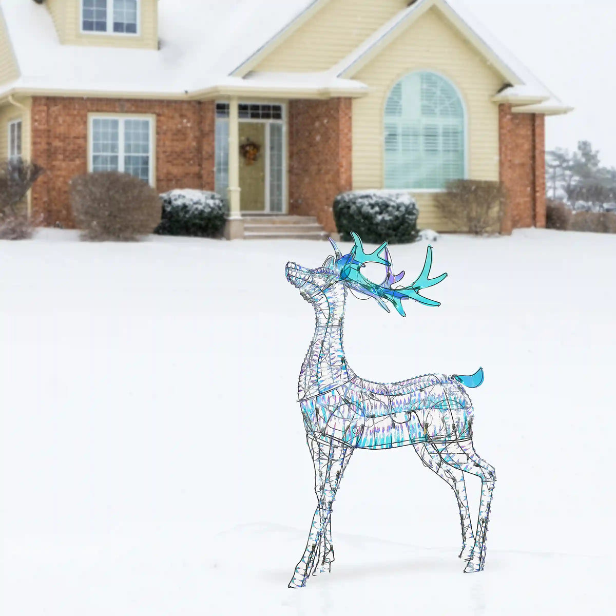 48 in. Pre Lit Iridescent Reindeer Decoration with Cool White LED Lights, Plug-In