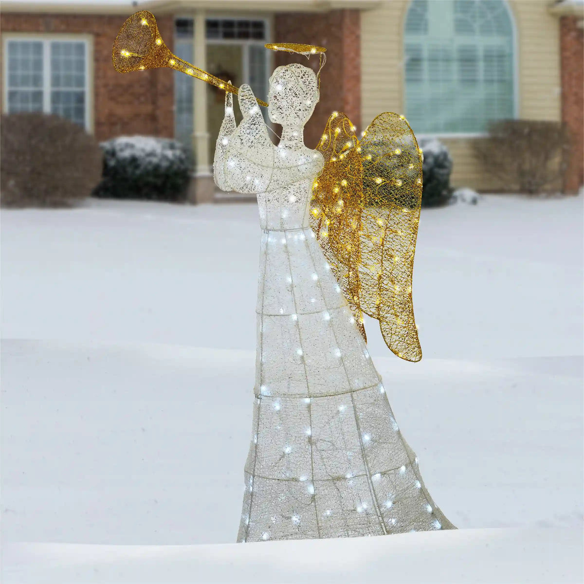 60 in. White Angel Decoration with LED Lights, Plug-In