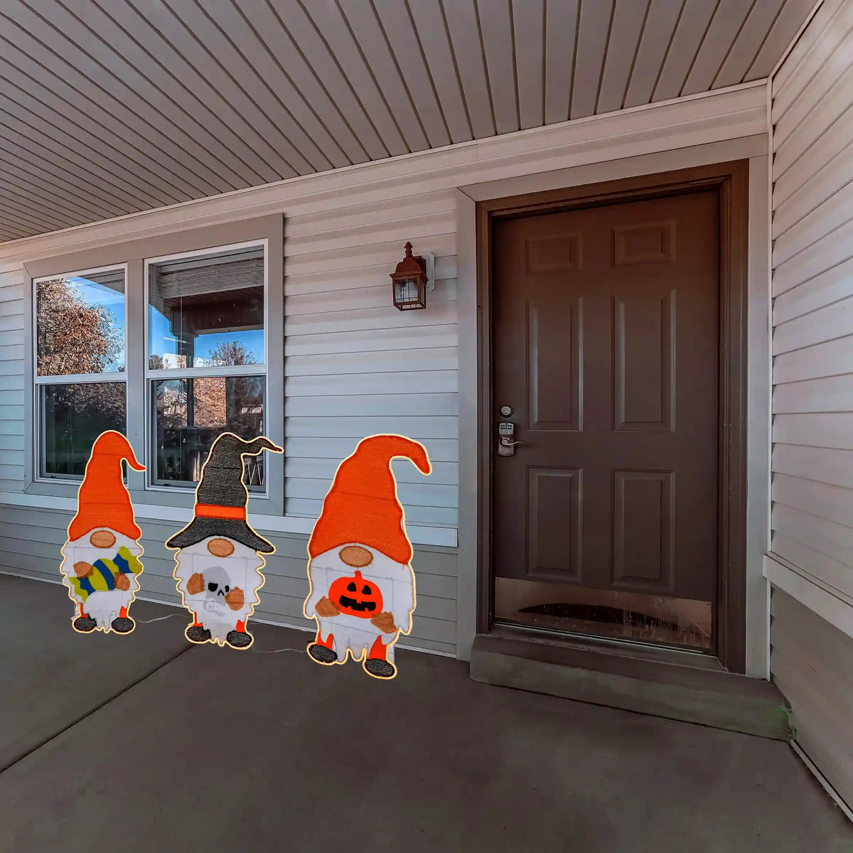 30 in. Halloween Pre Lit Gnome Trio Outdoor Lawn Decoration with LED Lights, Plug-In