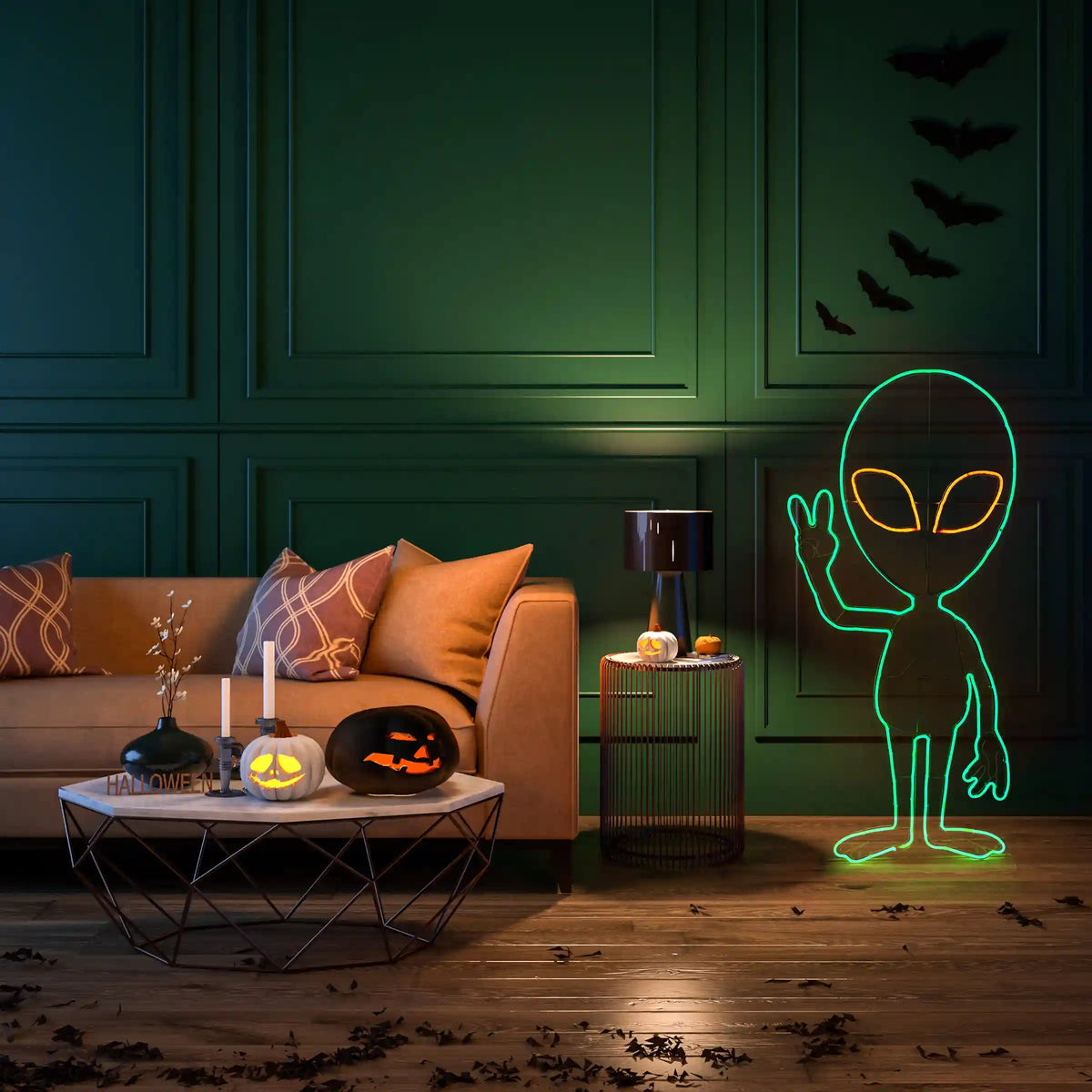 40 in. 2D Alien with Neon Green and Orange LED Lights, Plug-In