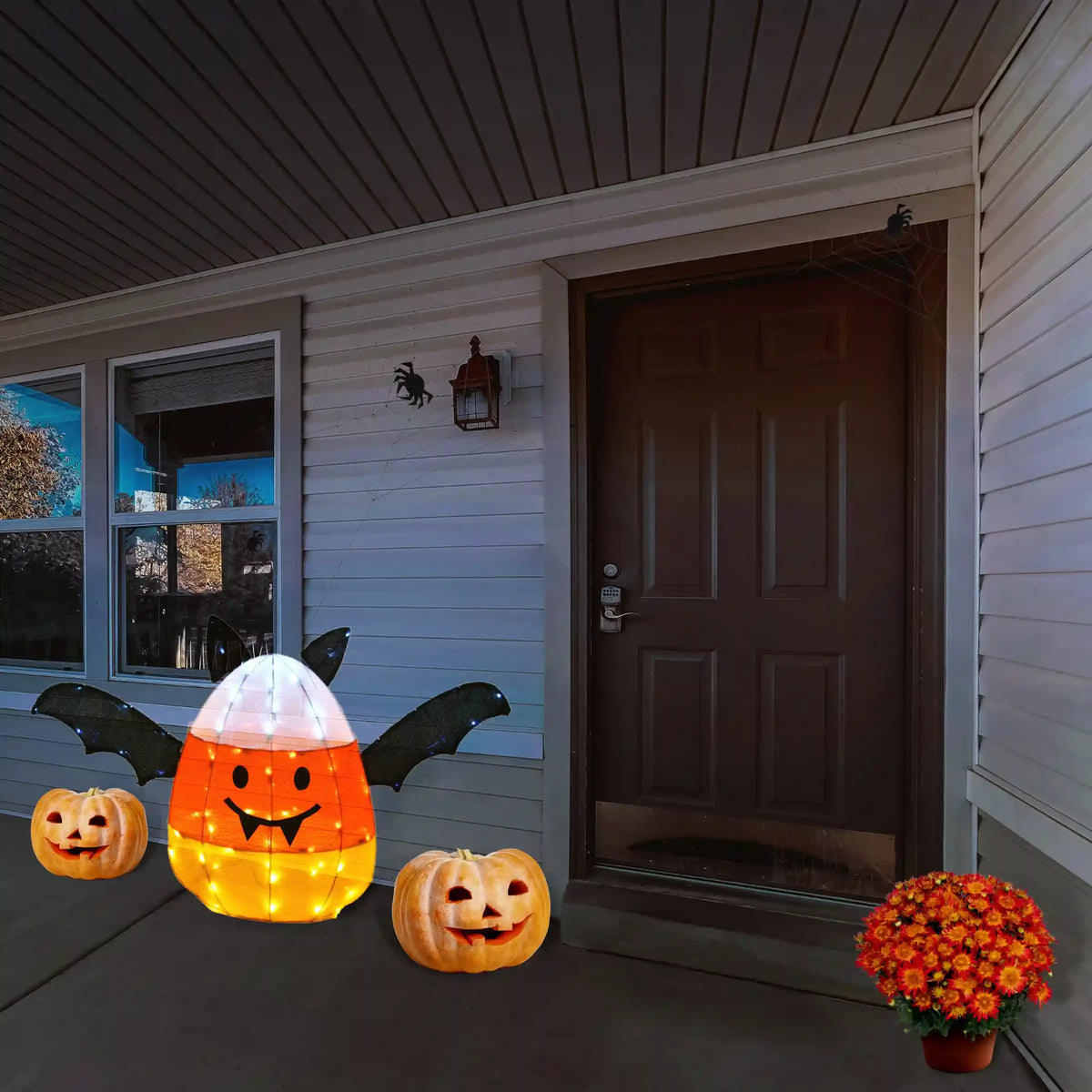27 in. Halloween Candy Corn Bat Outdoor Lawn Decoration with LED Lights, Plug-In