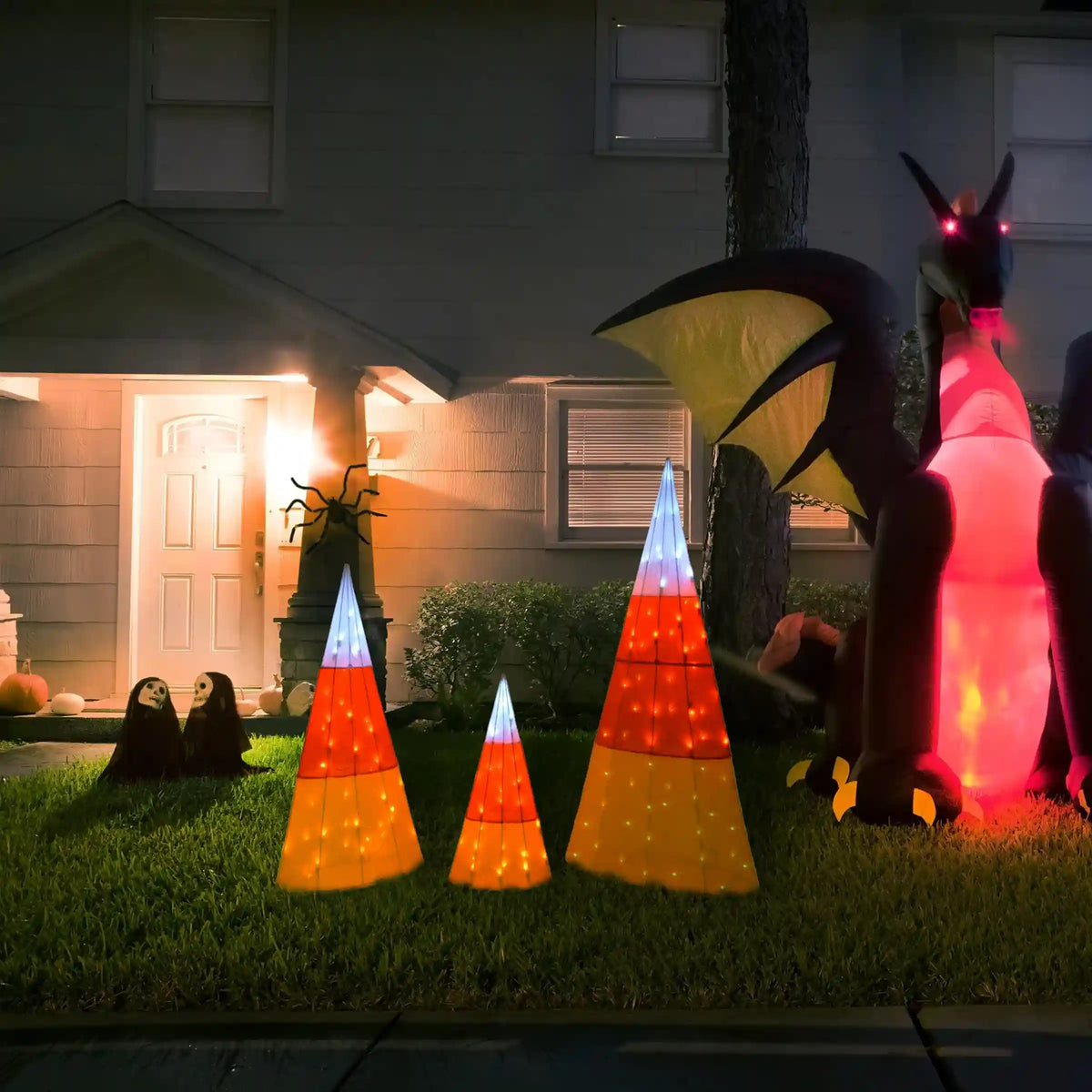 3 in. Halloween Candy Corn Cones Outdoor Lawn Decoration with LED Lights, Plug-In