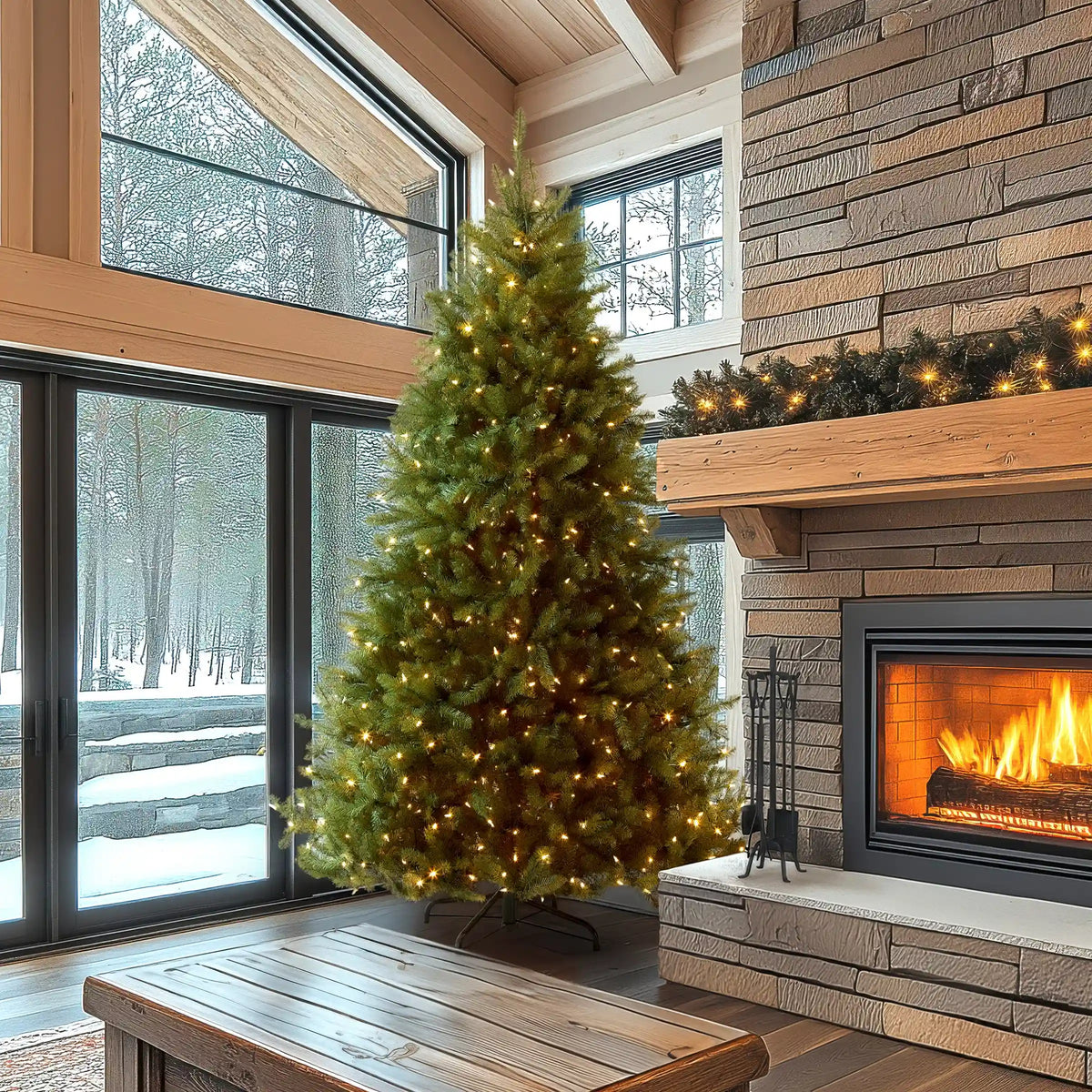 9 ft. Pre-Lit Dunhill Fir Tree with PowerConnect Dual Color LED Lights, Plug-In