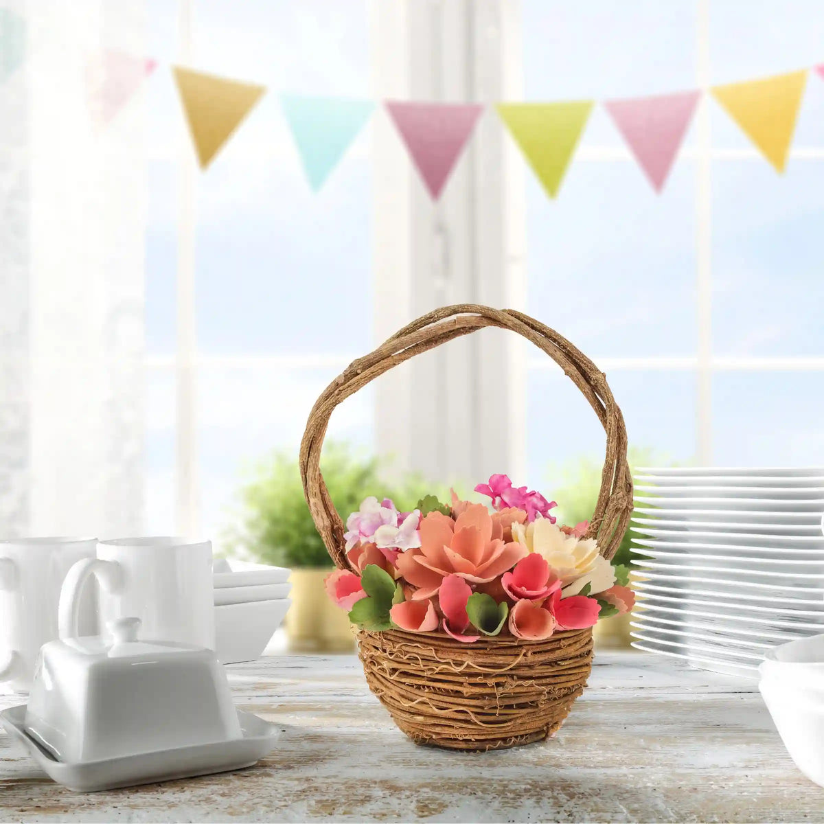 10 in. Spring Pink Multi Floral Basket