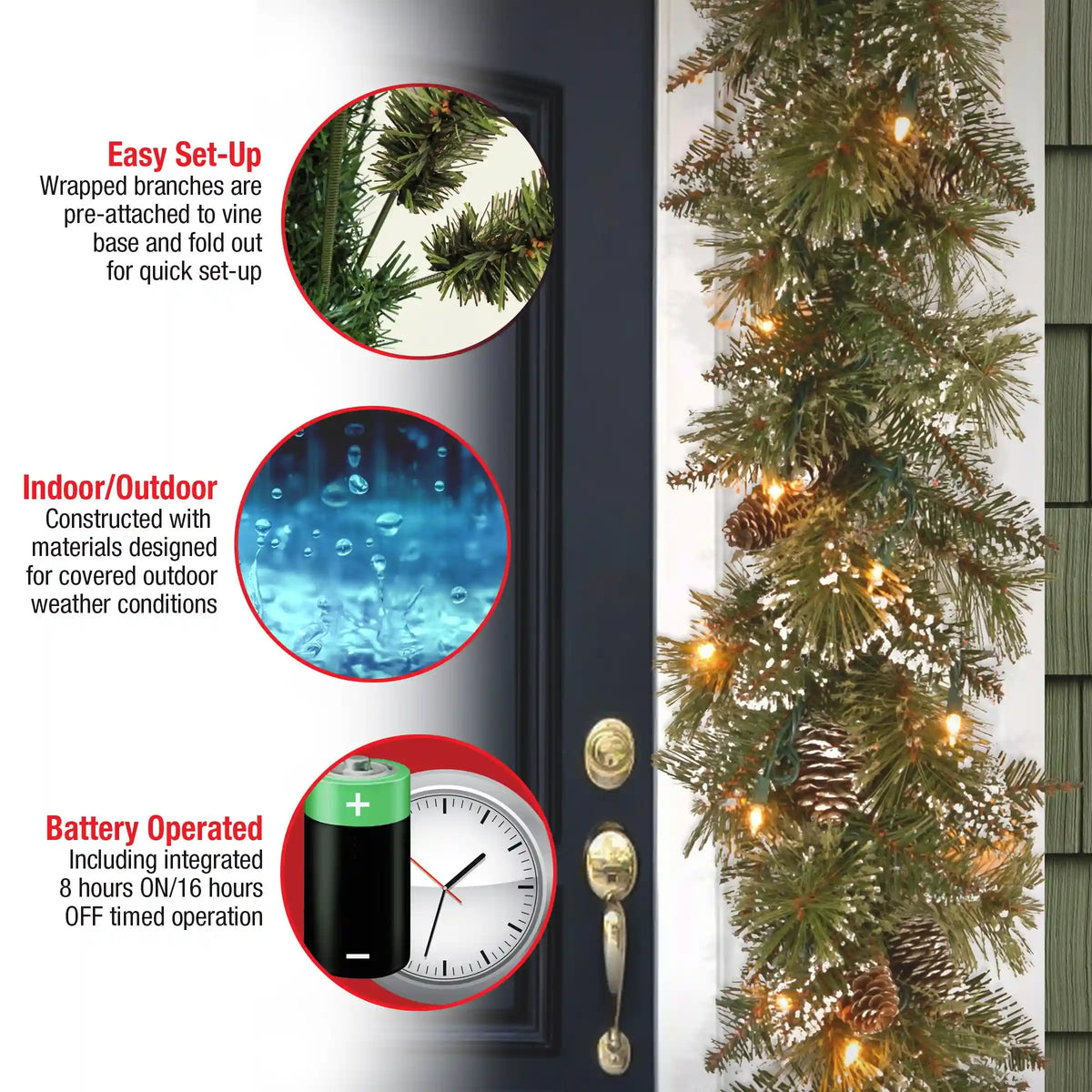 6 ft. Pre-Lit Glittery Bristle Pine Garland with LED Lights