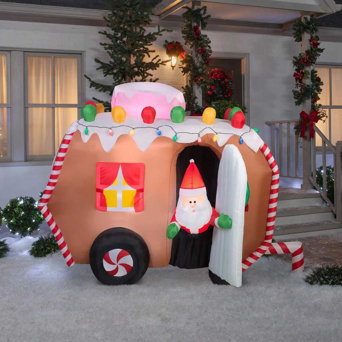 7.5 ft. Inflatable Gingerbread Trailer with Santa with LED Lights, Plug-In