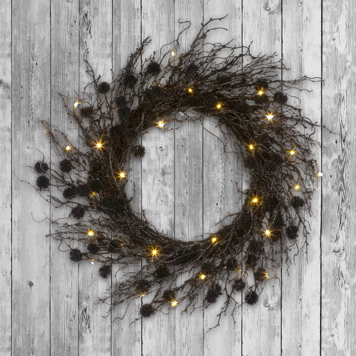 24 in. Pre-Lit Halloween Deadwood Twig Wreath with LED Lights