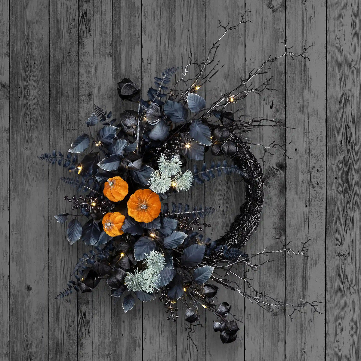 20 in. Halloween Wreath with Pumpkins and LED Lights