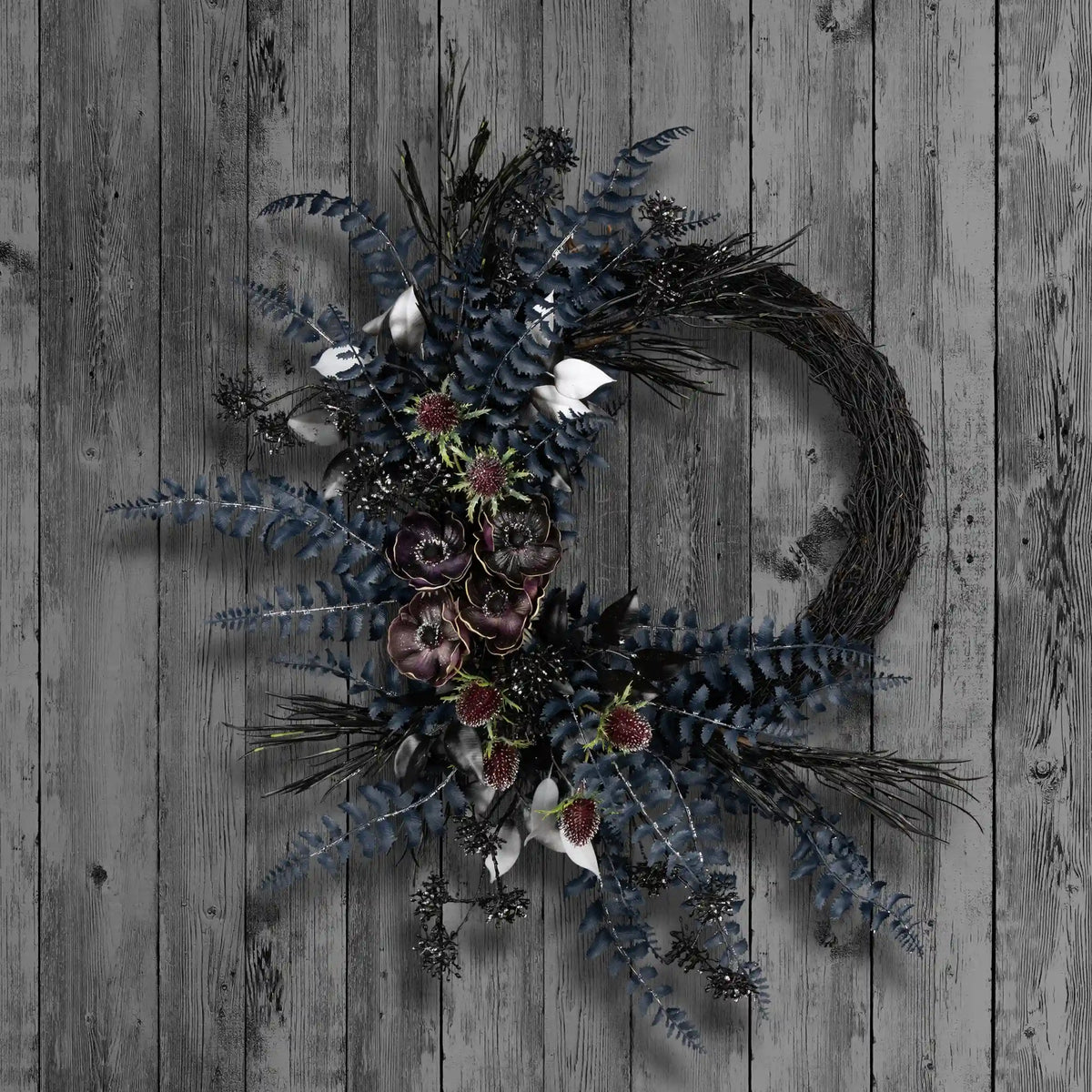 18 in. Halloween Deep Purple Fern Sakura Half Wreath