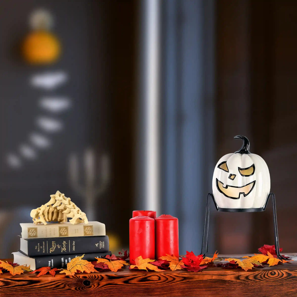 15 in. Halloween Pre-Lit Ghost Pumpkin Tabletop Decoration