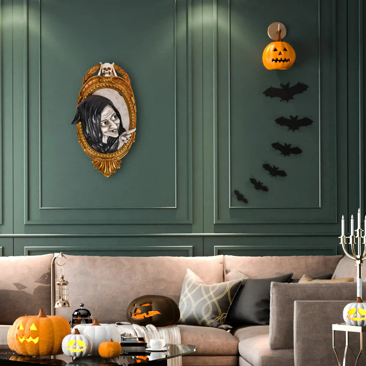 2 ft. Halloween Witch in Mirror Wall Hanging Decoration