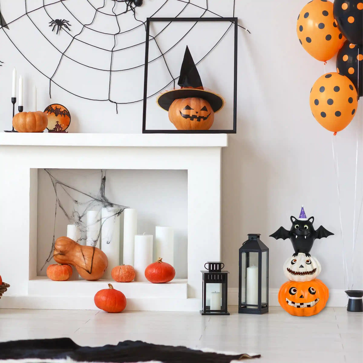 22 in. Halloween Pre-Lit Bat Standing on Pumpkins Tabletop Decoration with LED Lights