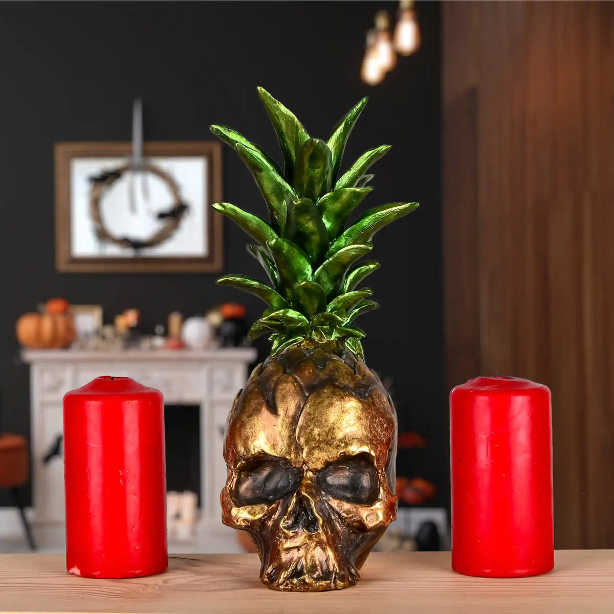 14 in. Halloween Pineapple Skull Tabletop Decoration