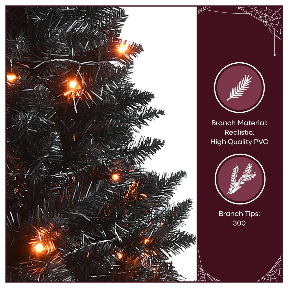 4 ft. Black Entrance Tree with String of Orange Lights, Plug-In