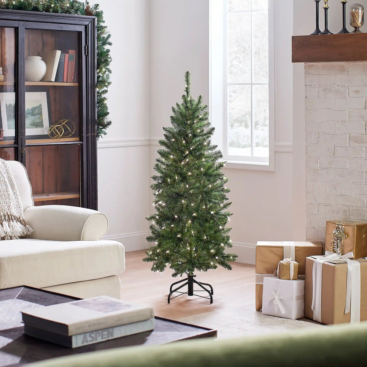 4.5 ft. Pre-Lit Kingswood Fir Pencil Tree with Clear Lights, Plug-In