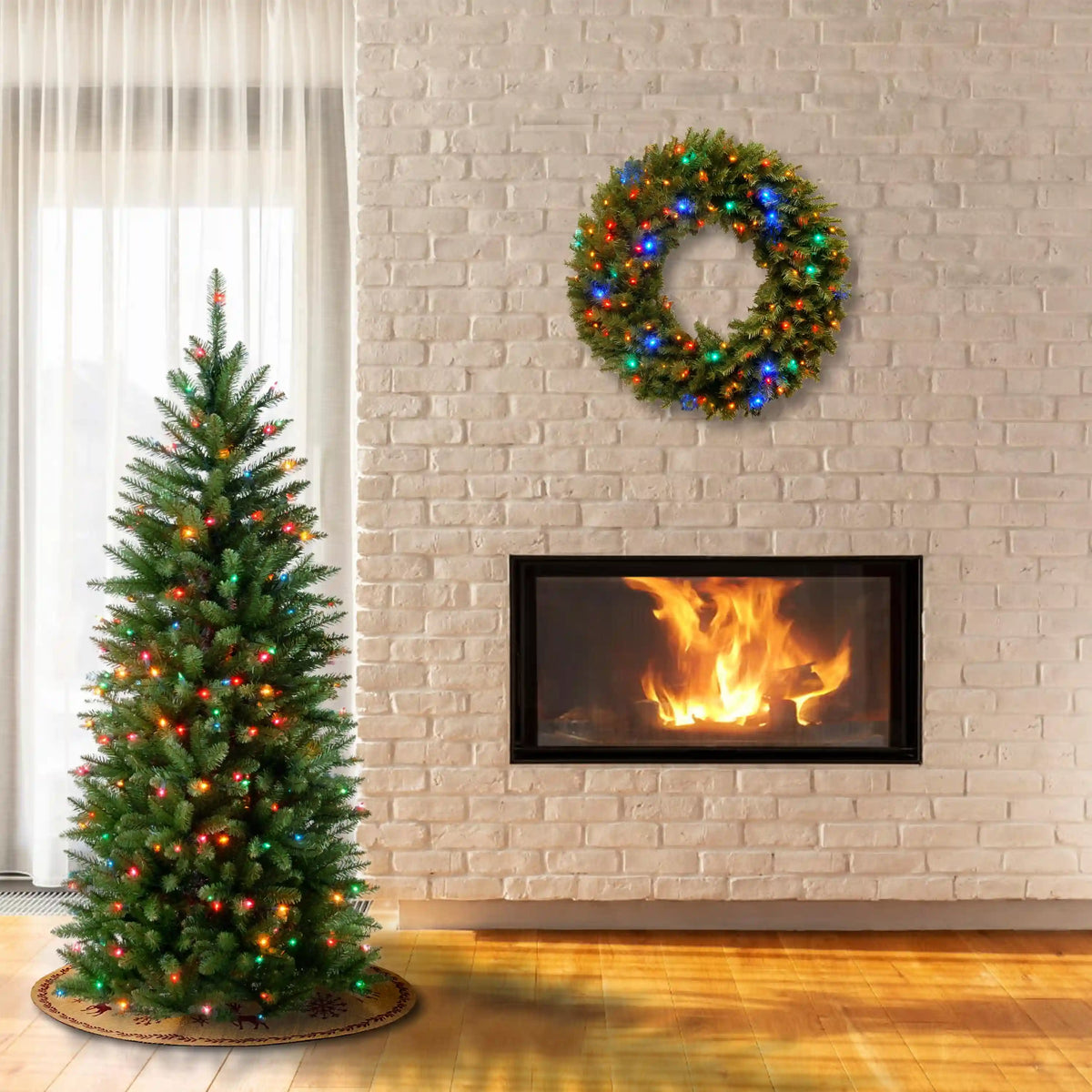 4.5 ft. Pre-Lit Kingswood Fir Pencil Tree with Multicolor Lights, Plug-In