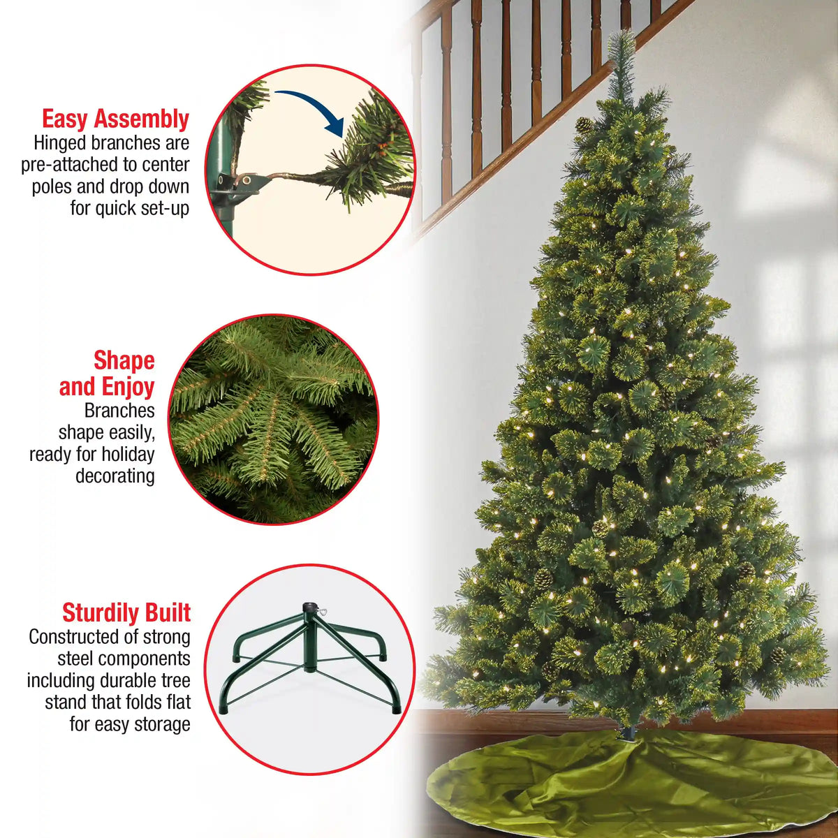 7 ft. Pre-Lit Maine Pine Tree with LED Lights, Plug-In