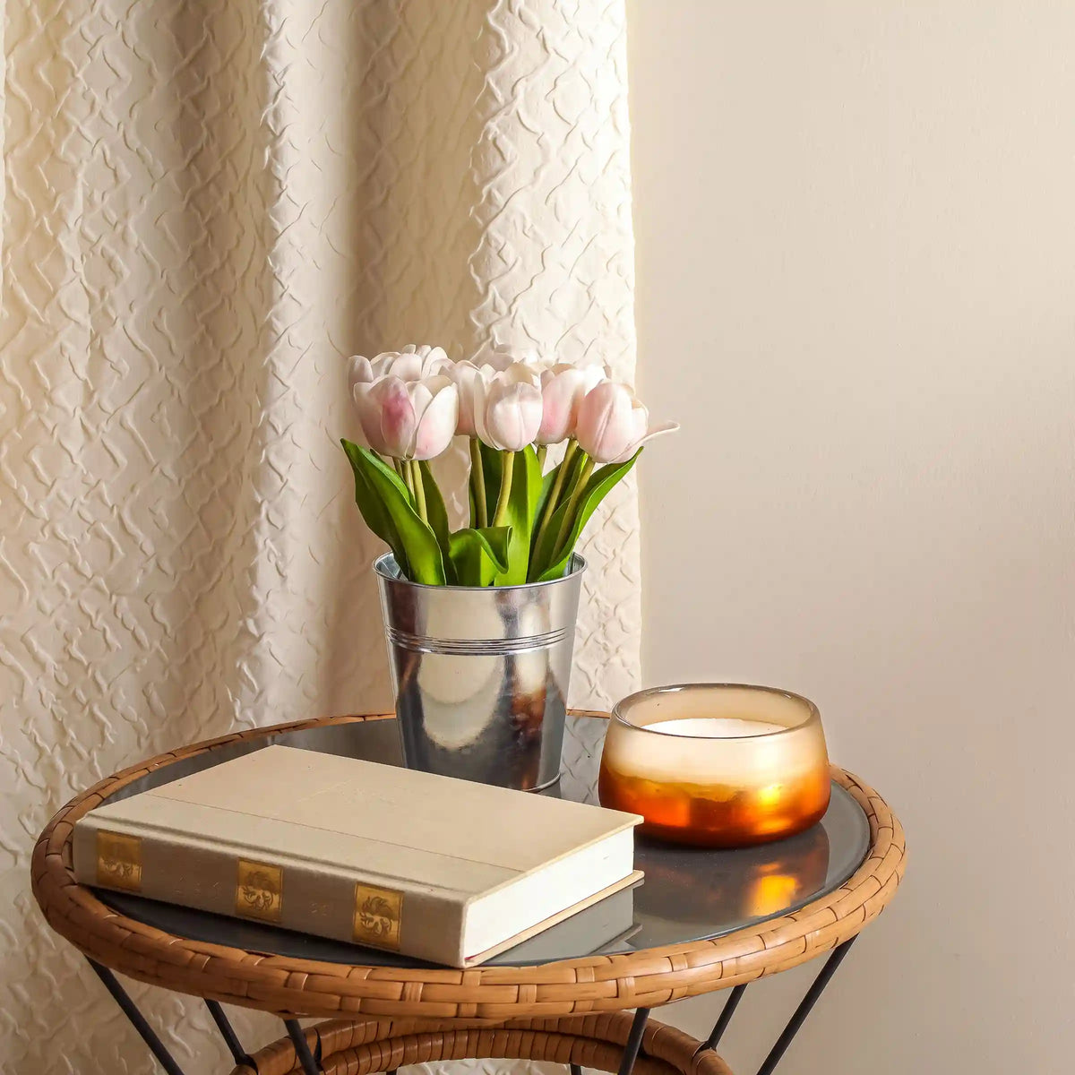 9 in. Spring Pink Tulip Bouquet in Metal Pot