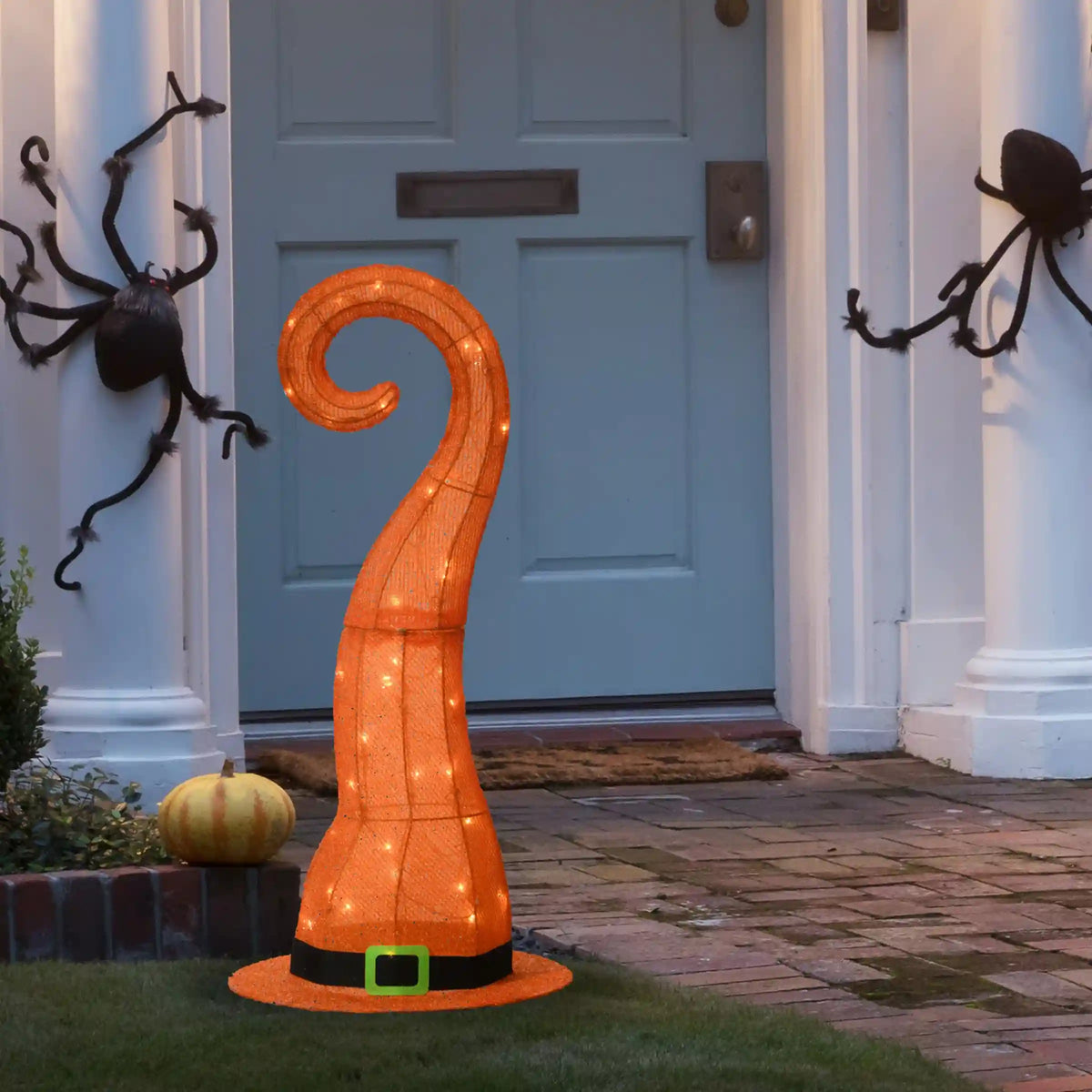 34 in. Halloween Pre-Lit Orange Witchs Hat Outdoor Decoration with LED Lights