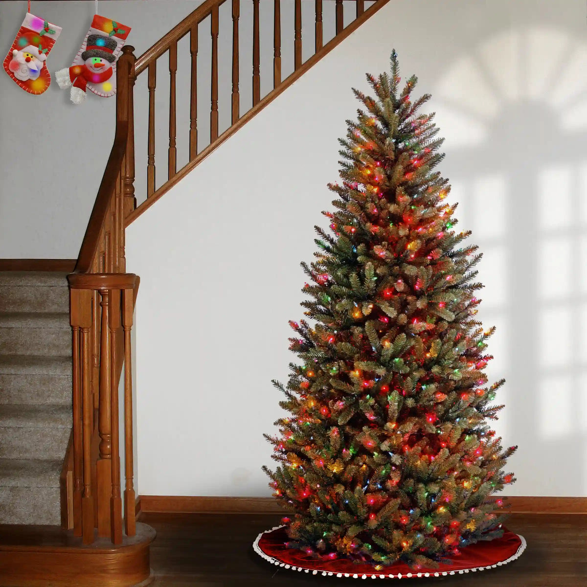 7.5 ft. Pre-Lit Natural Fraser Fir Slim Tree with Multicolor Lights, Plug-In