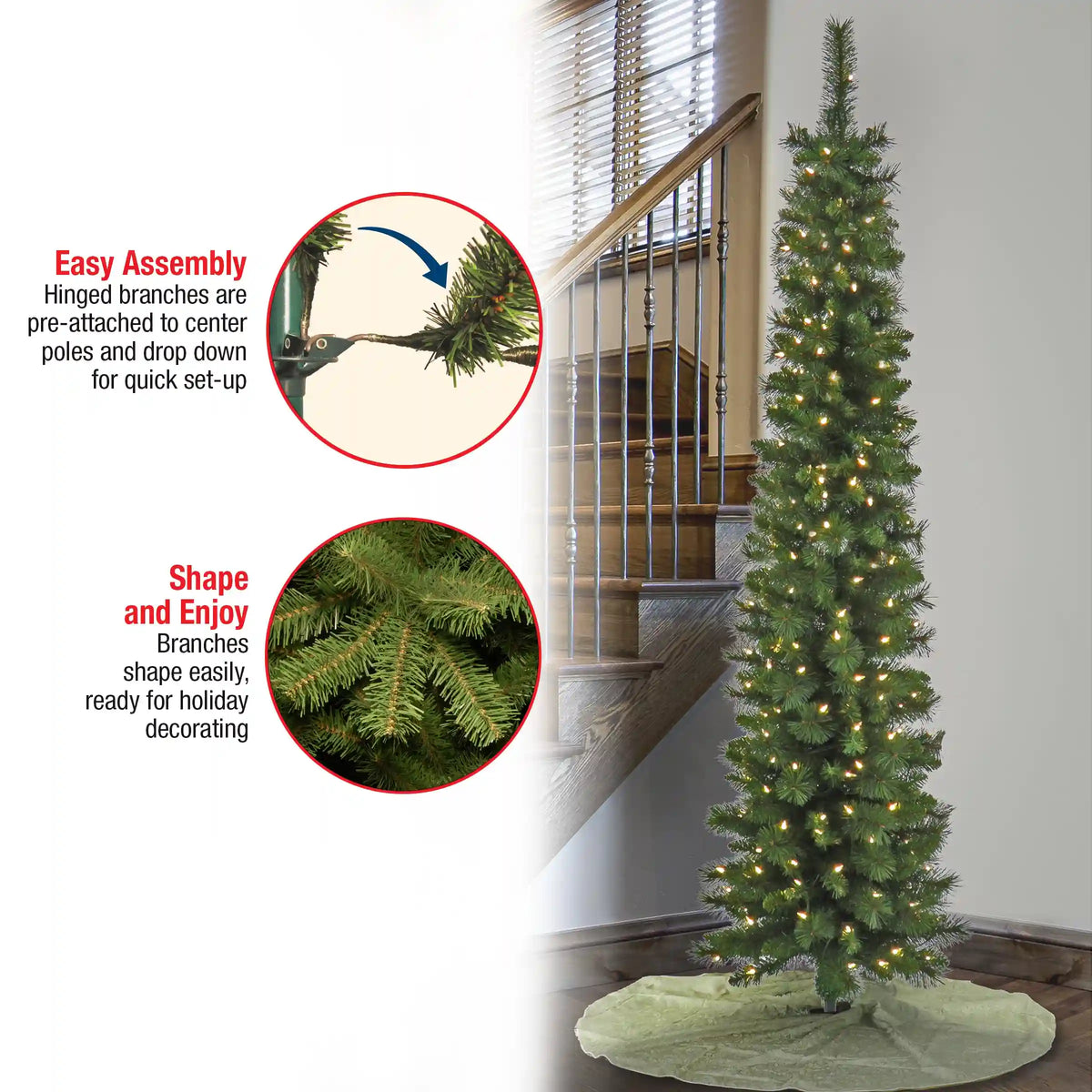 6 ft. Pre-Lit Nooksack Fir Pencil Slim Tree with LED Lights, Plug-In