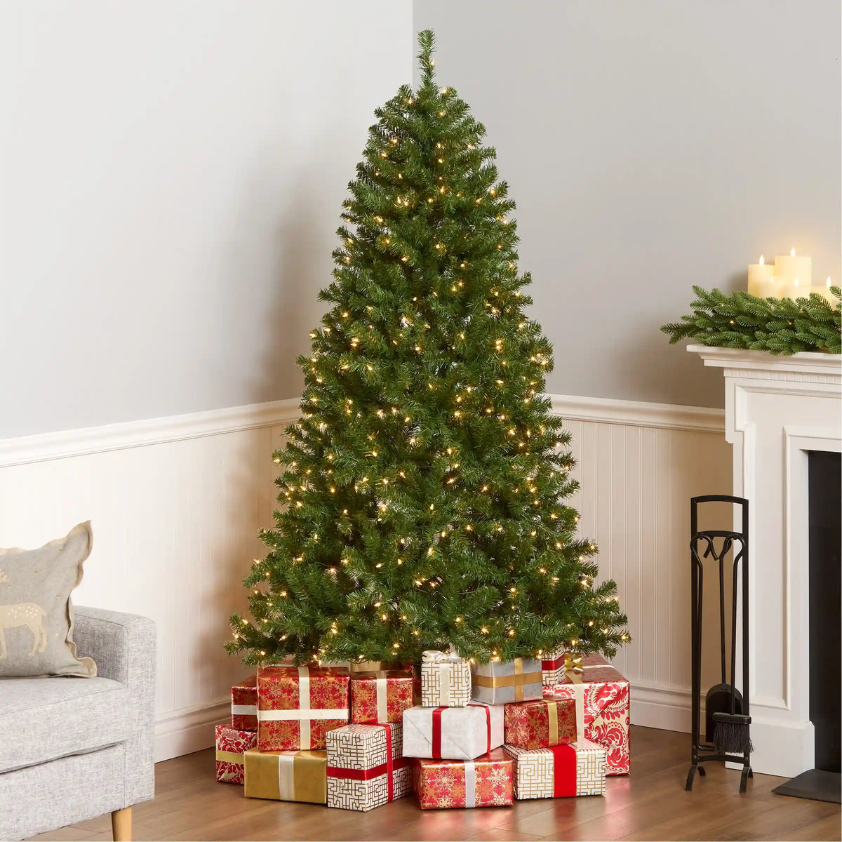 6.5 ft. Pre-Lit North Valley Spruce Full Tree with Clear Lights, Plug-In