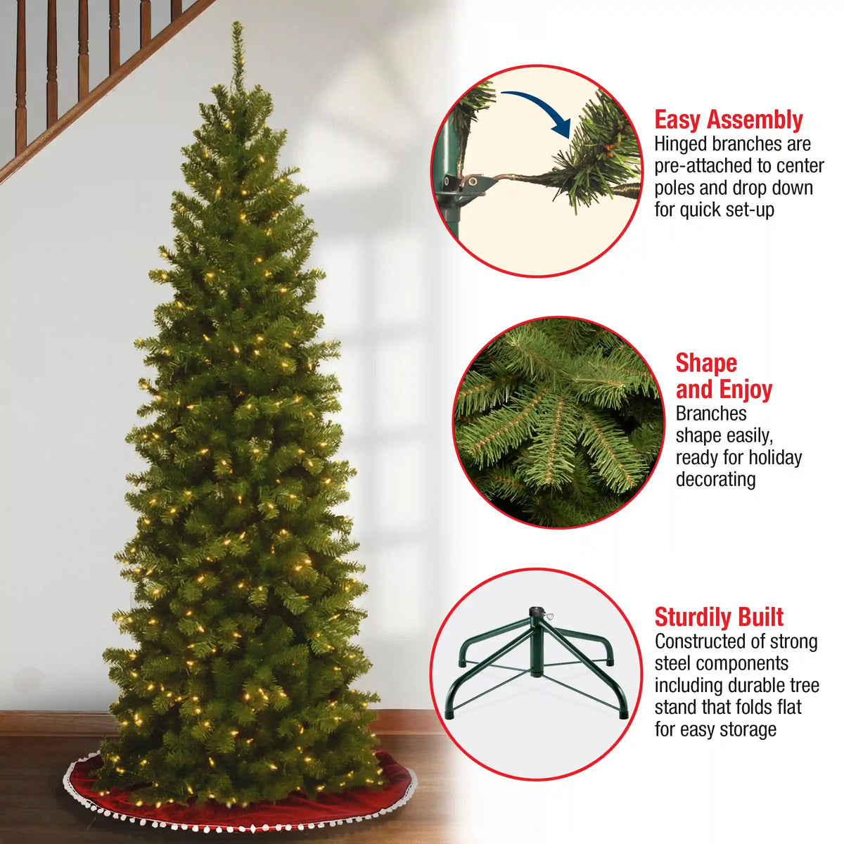 6.5 ft. Pre-Lit North Valley Spruce Pencil Slim Tree with Clear Lights, Plug-In