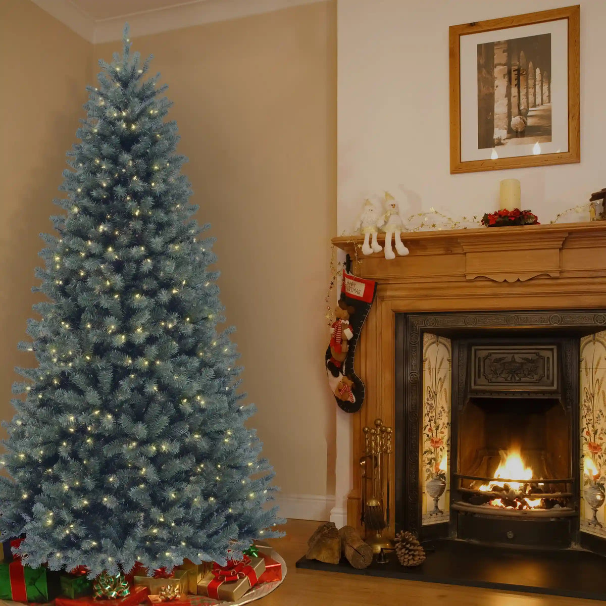 9 ft. Pre-Lit Blue North Valley Spruce Tree with Clear Lights, Plug-In