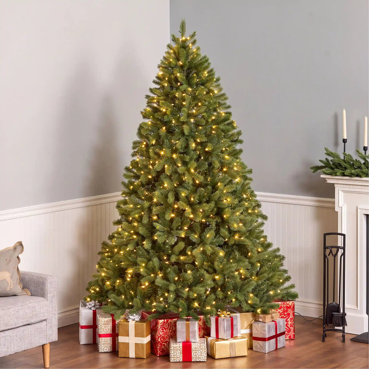 7 ft. Pre-Lit Downswept Douglas Fir Hinged Tree with Clear Lights, Plug-In