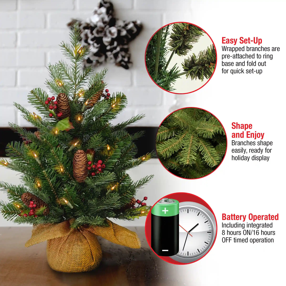 2 ft. Pre-Lit Nordic Spruce Tree with LED Lights