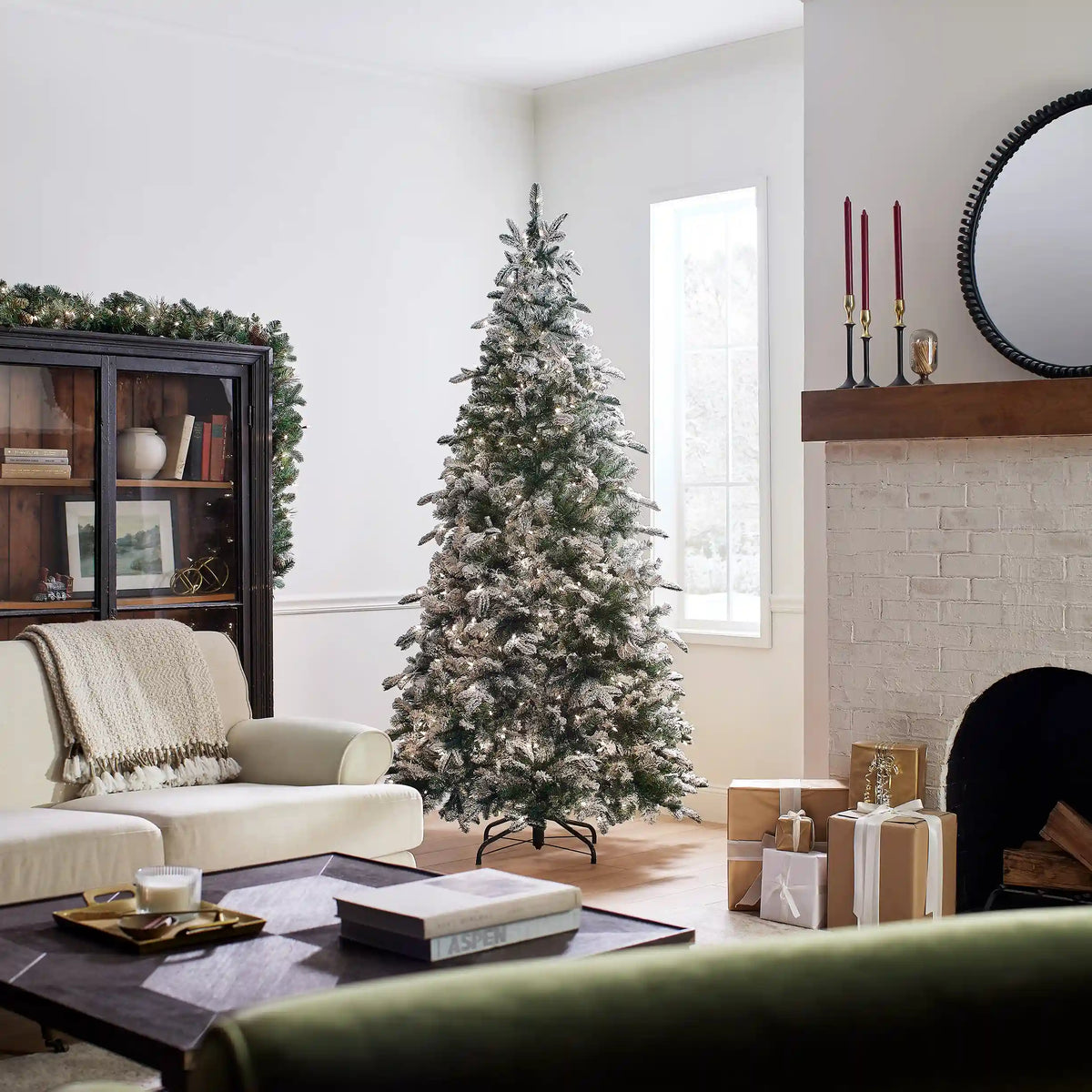 7.5 ft. Pre-Lit Snowy Everest Fir Medium Tree with Clear Lights, Plug-In