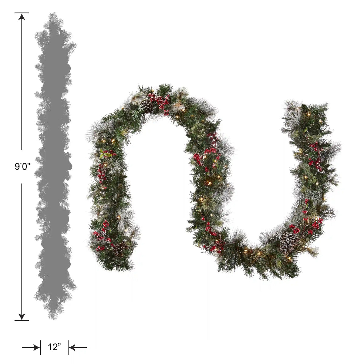 9 ft. Pre-Lit Wintry Berry Garland with Clear Lights, Plug-In