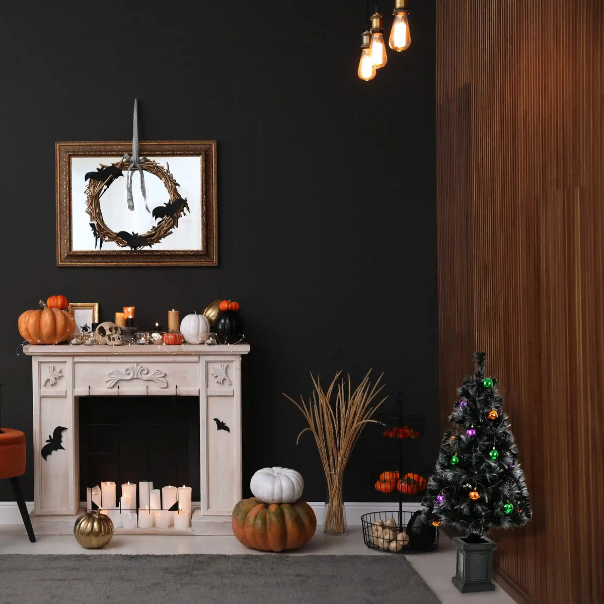 12 in. 30-Piece Halloween Orange, Green, Purple Globe Shape Ornament Set
