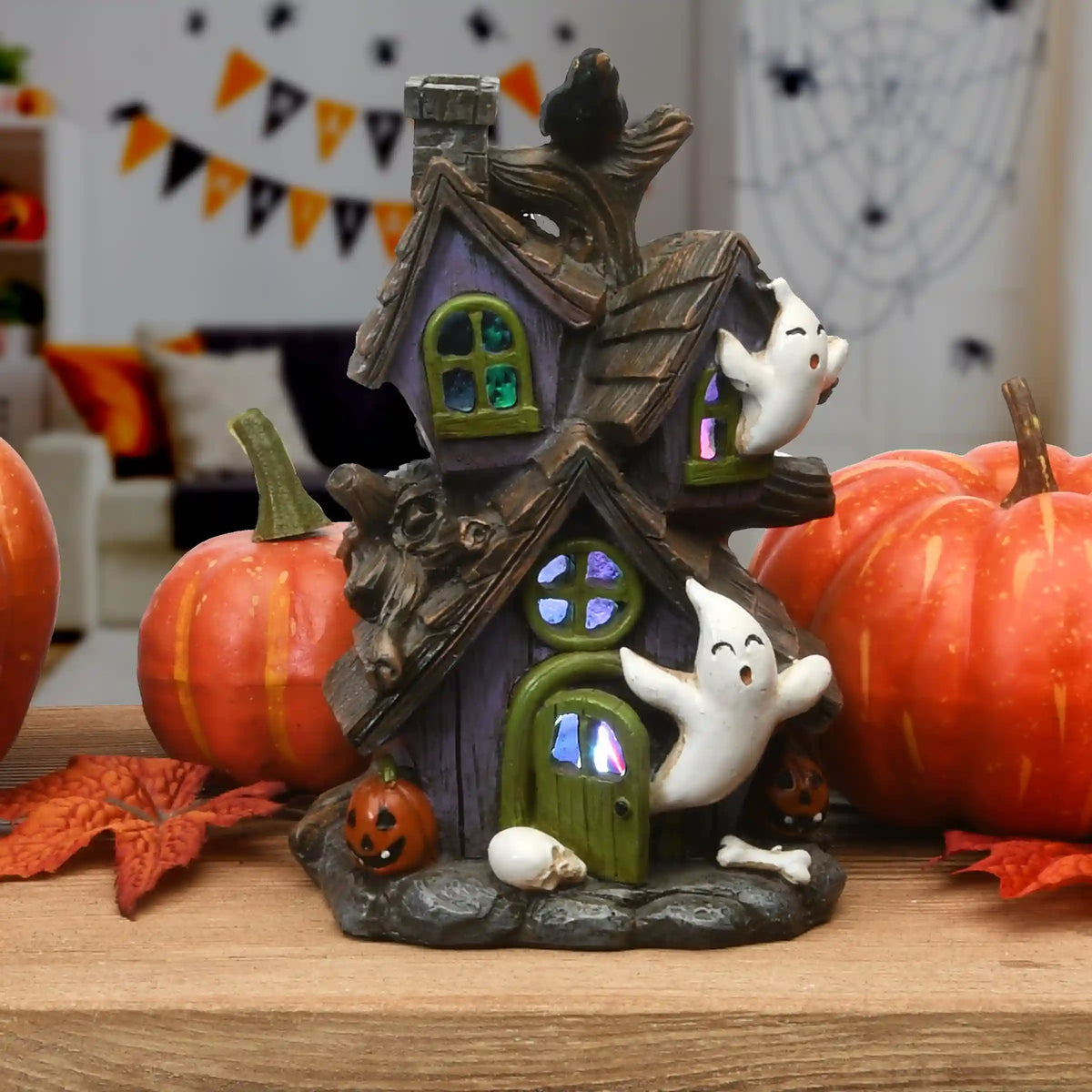 6 in. Halloween Pre-Lit Purple Haunted House Decoration with LED Lights