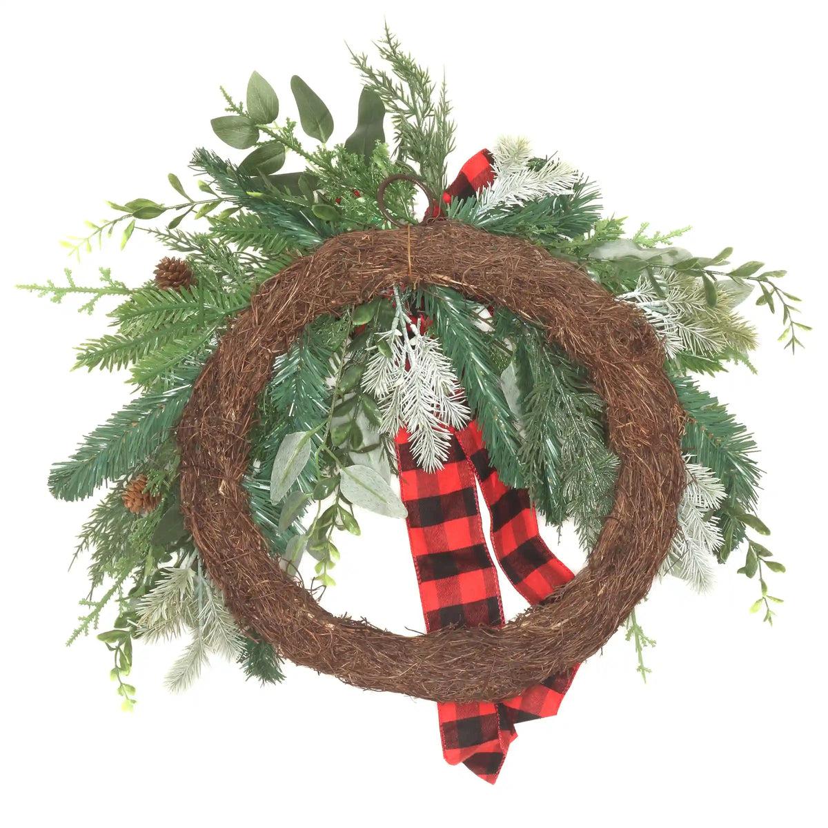 22 in. Mixed Pine and Bow Decorated Wreath