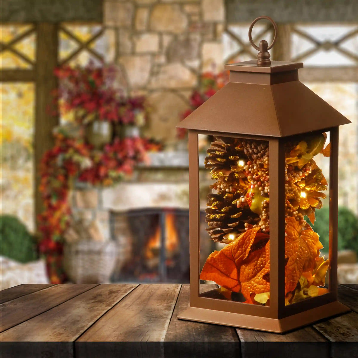 12 in. Decorative Fall Lantern with LED Lights