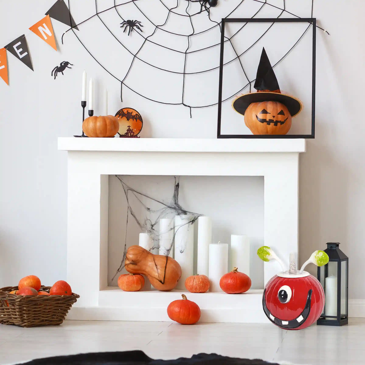 11 in. Halloween Single Eye Metal Pumpkin Decoration